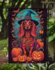 Longhair Dachshund Witchy Halloween Garden Flag Mailbox Flag Decorative Yard Flag Banner Outside Patio Artwork Yard Flower Beds, Garden Size